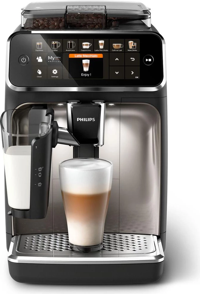 Makineri kafeje espresso automatike, Philips EP5447/90, 1500 W, 1.8 L, 15 bar, LatteGo, ekran TFT, krom/zezë