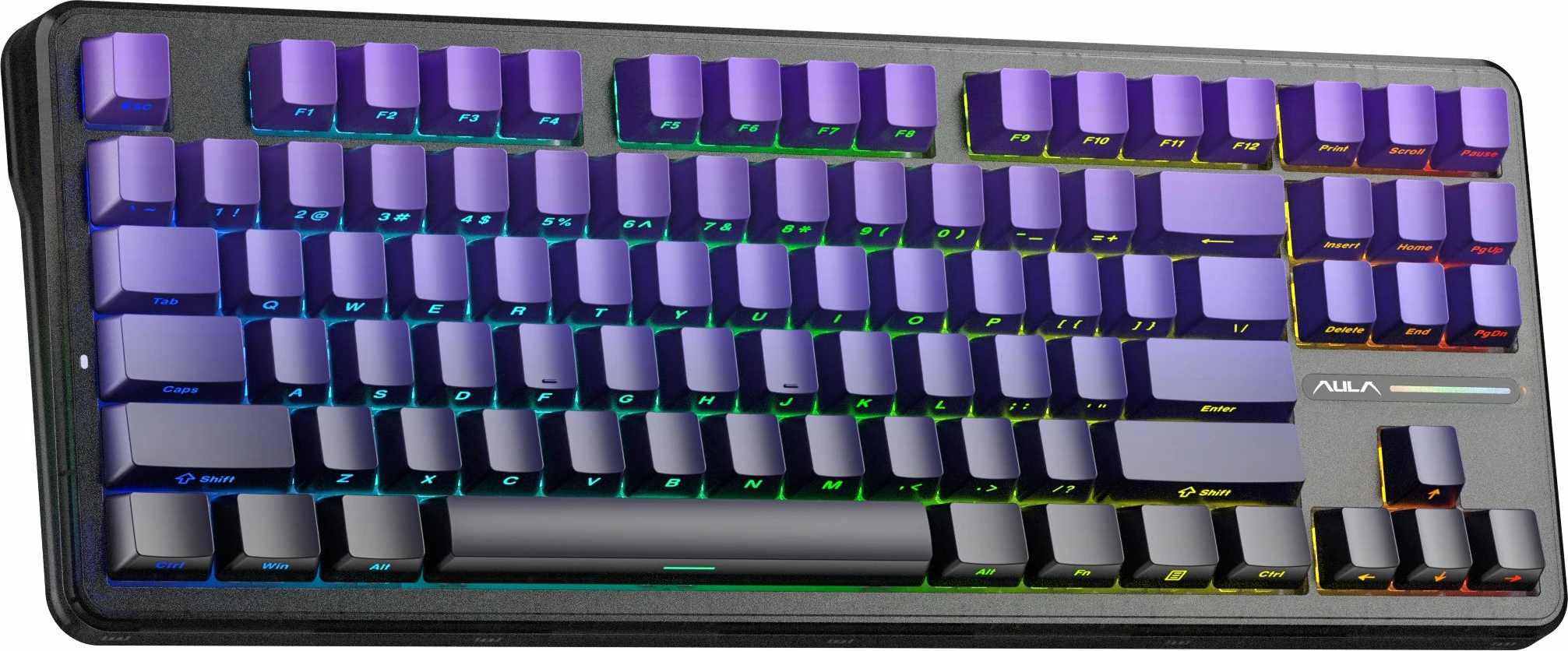 Tastierë mekanike gaming Aula F87 Pro GrayWood V4, TKL 80% (87 taste), RGB, US layout, USB/2.4 GHz/Bluetooth, vjollcë