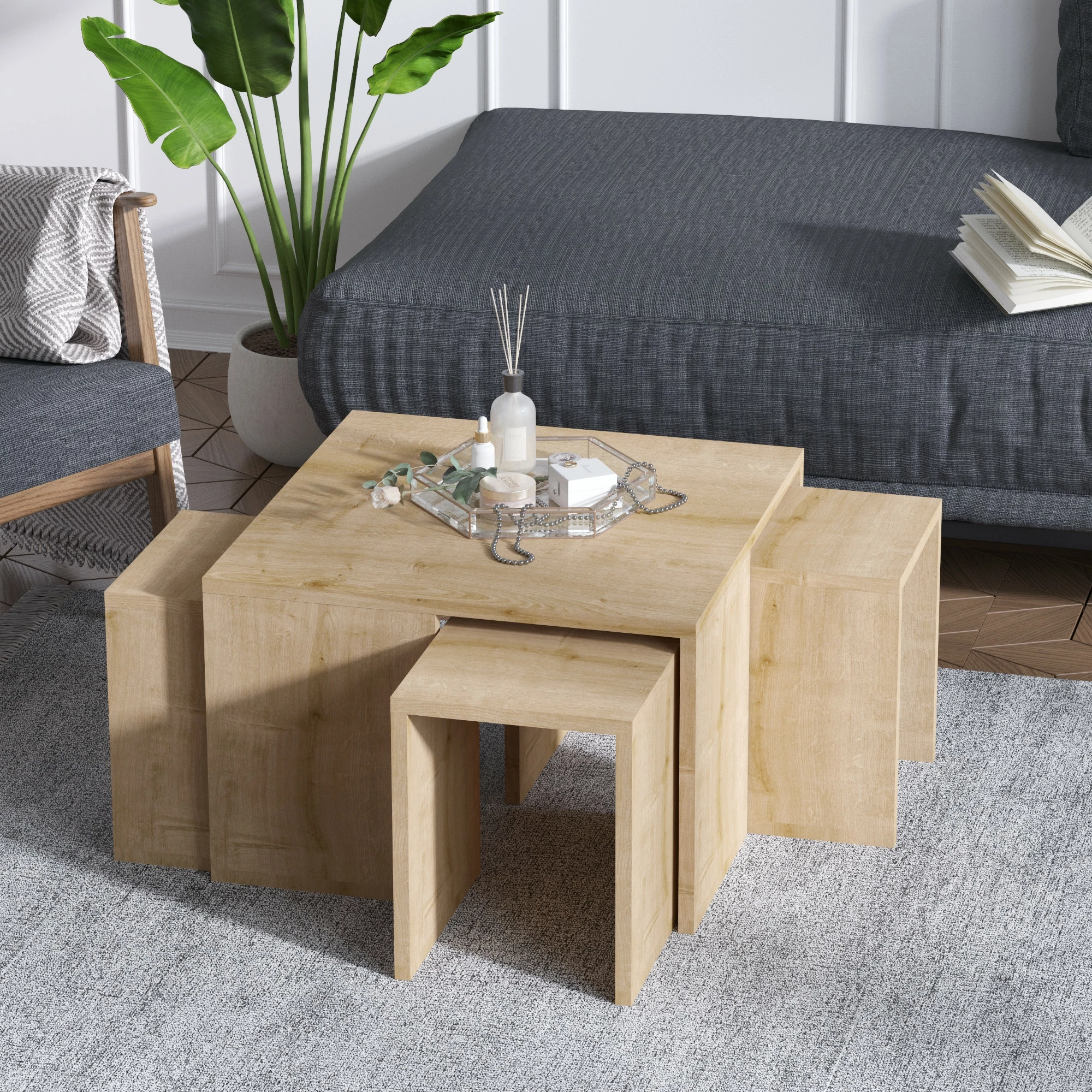 Set tavolinash kafeje Hanah Home, Ortanca - lisi safir