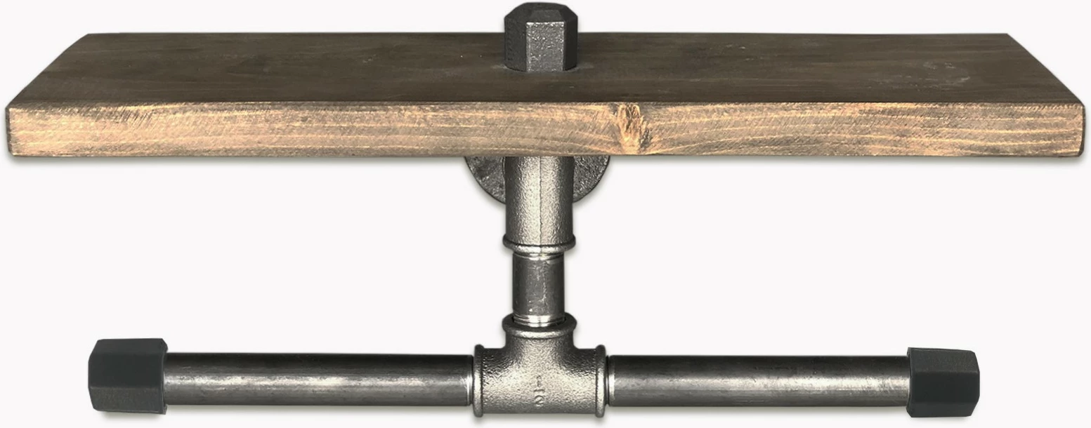 Raft industrial prej druri dhe metali, ngjyrë arre dhe e zezë, Boruraf030, 40x12x12 cm