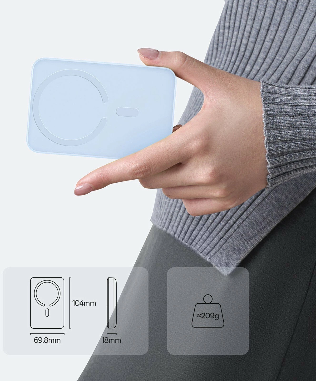 Powerbank Baseus MagSafe pa kabllo 10000mAh 22.5W me kabllo USB-C 0.3m, blu