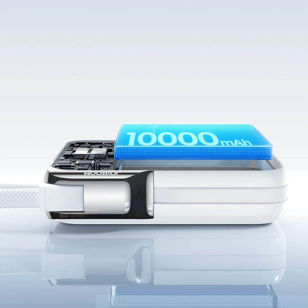 Power bank Joyroom JR-PBF27 Pro 10000mAh 30W me kabllo USB-C të integrume + kabllo USB-C në Lightning, me display, e bardhë