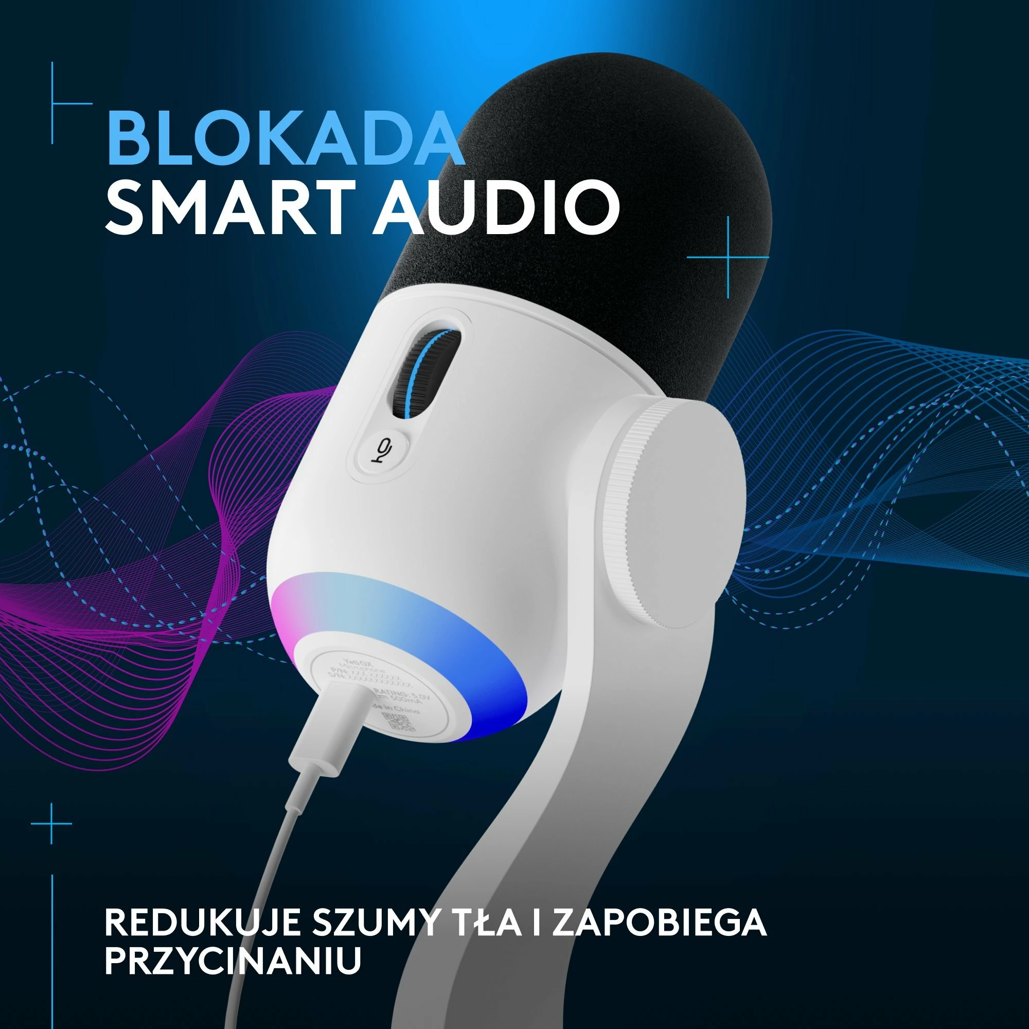Mikrofon Logitech G Yeti GX 988-000576 USB/USB-C dinamik superkardioid me RGB i bardhë