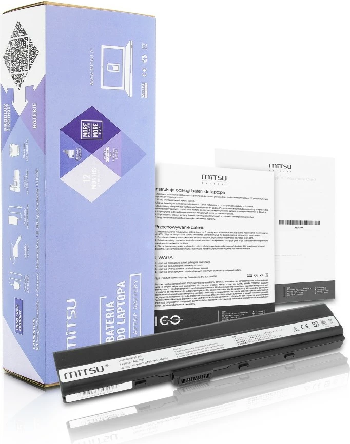 Bateri laptop Mitsu BC/AS-A52 për Asus A52, K52, 4400 mAh, 10.8-11.1V, e zezë