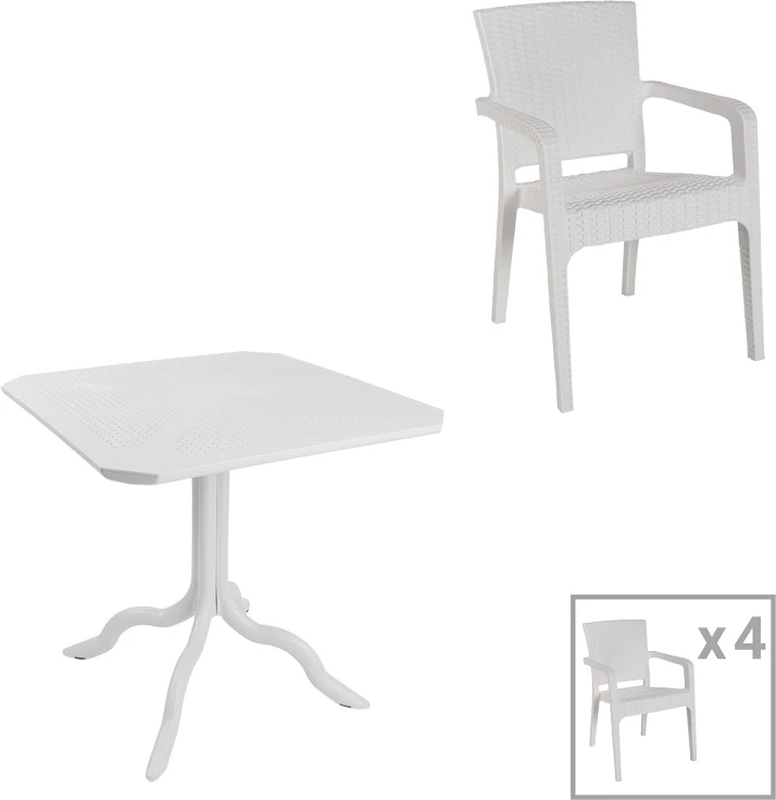 Tavolinë me karrige Icon-Halcyon, 5 copë, PP, ngjyrë e bardhë