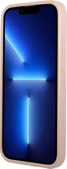 Mbështjellës Guess GUHCP13SPSATPP për iPhone 13 mini, Saffiano Triangle, rozë