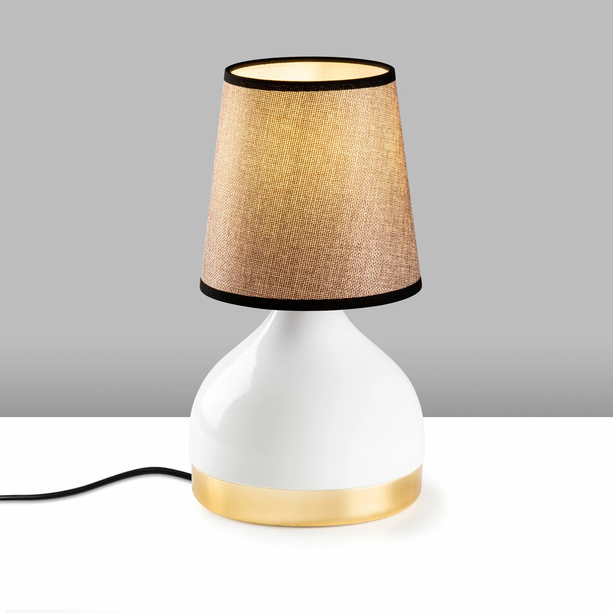 Llambë tavoline Opviq, Yıldo - 8022, trup metalik, kapak prej tekstili, e bardhë dhe kafe e çelët, 17x17x33cm