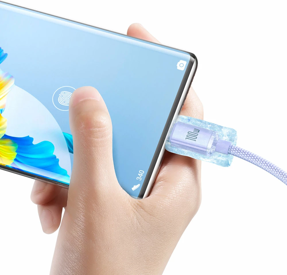 Kabllo për karikim të shpejtë Baseus Crystal Shine Series, USB-A në USB-C, 2m, 100W, vjollcë