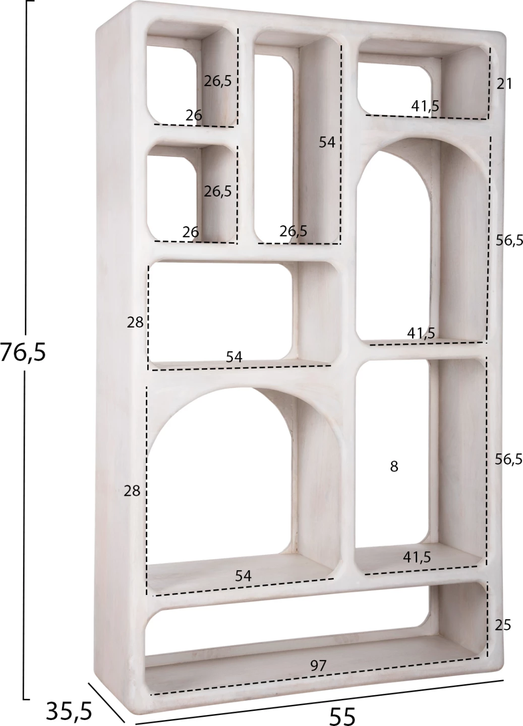 Raft librash HANDYR FH9707 dru mango i fortë, ngjyrë e bardhë, 100x35x165H cm