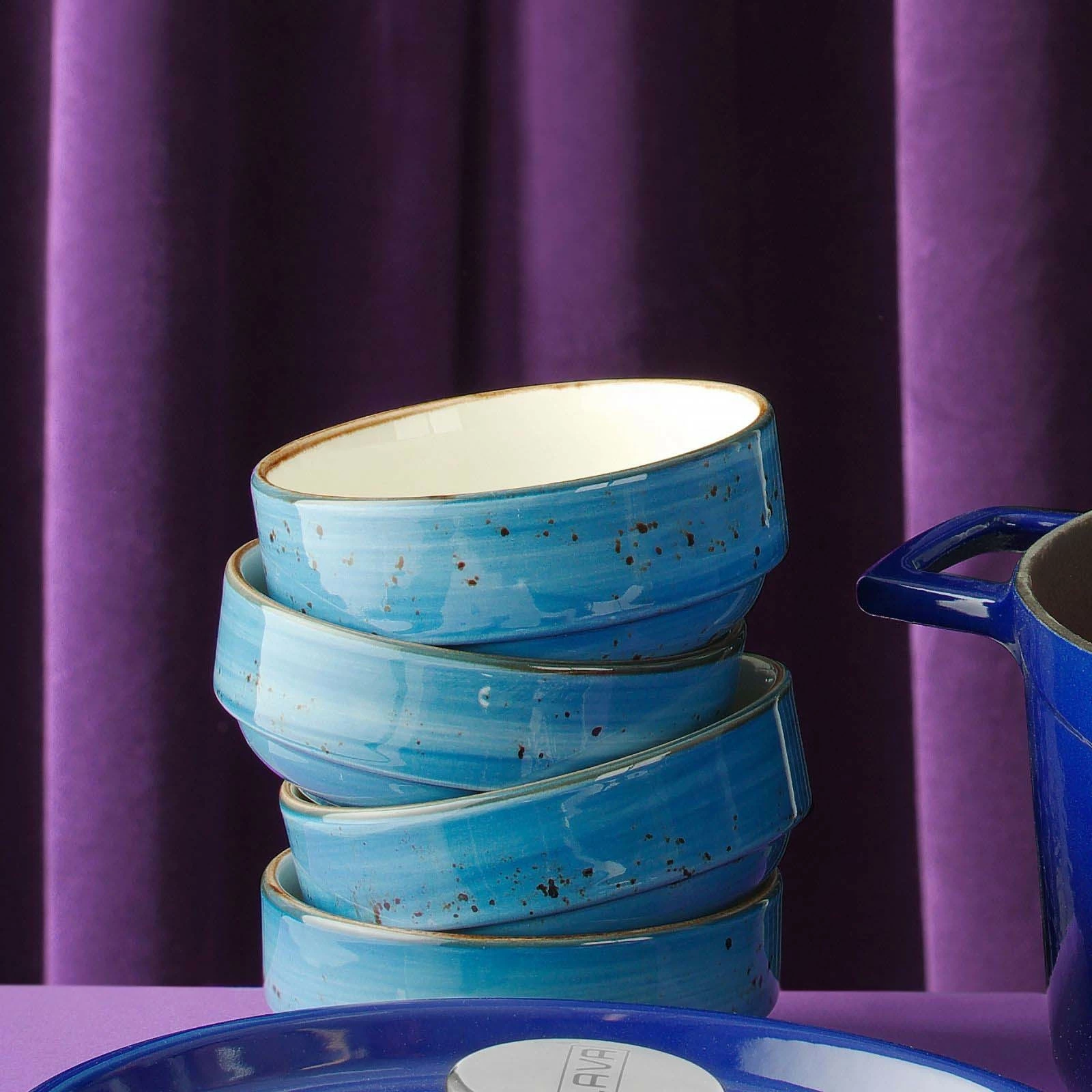 Tas porcelani Fine Dine Iris 120 mm 400 ml, kaltër, set 6 copë