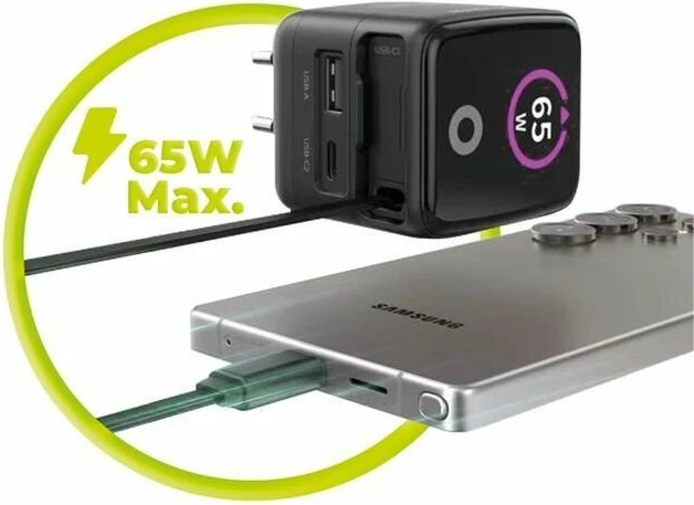 Karikues Mobile Origin PW3 (MO-65WDCH-PW3) 65W GaN, TFT display, 1x USB-A + 1x USB-C, kabllo USB-C e integrume, i zi