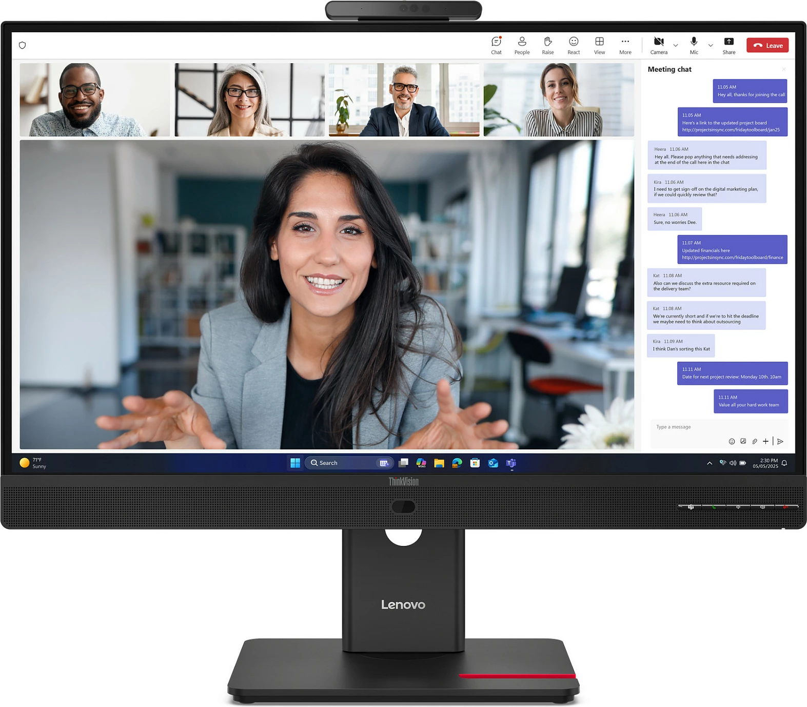 Monitor Lenovo ThinkVision T24-4v, 23.8", Full HD, kamerë+mikrofon+altoparlantë, USB hub, Eclipse Black