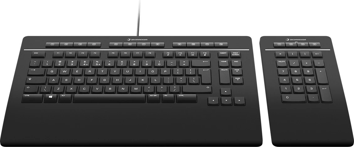 Tastierë 3Dconnexion Keyboard Pro, QWERTY, me numpad, USB + RF Wireless + Bluetooth, e zezë