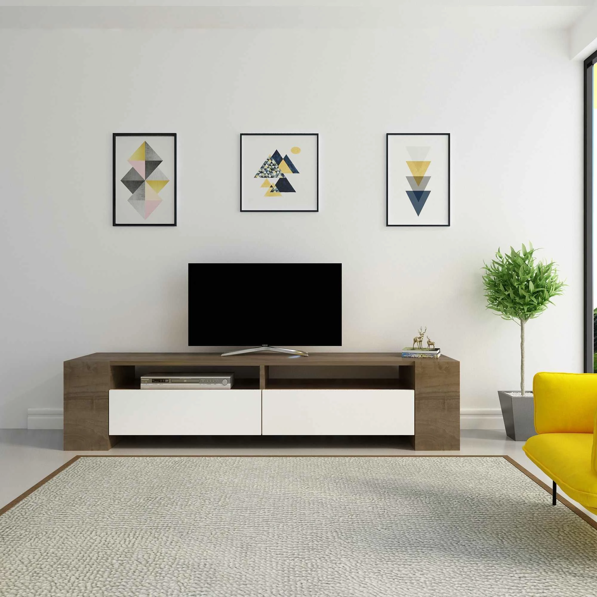 Komodë TV Hanah Home, Sosruko, ngjyrë arre dhe e bardhë
