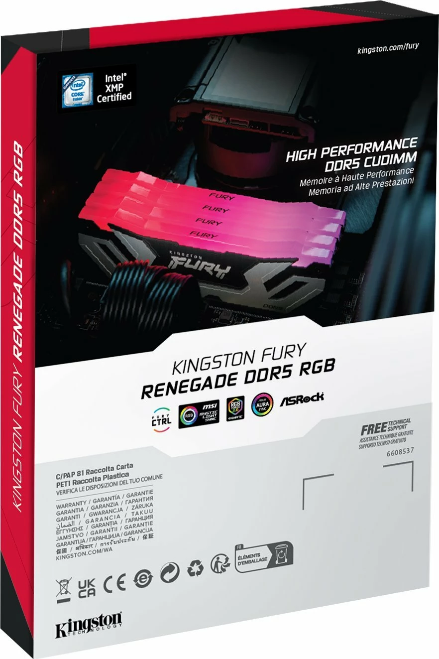 RAM Memorje Kingston FURY Renegade RGB KF584CU40RSA-24 DDR5 24GB 8400MHz CL40 1x24GB, zezë/argjendtë