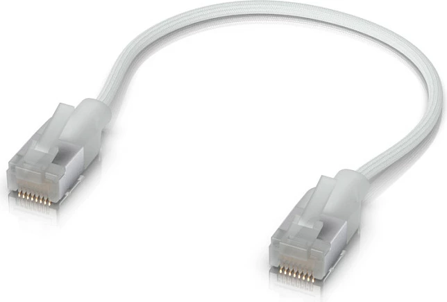 Kabllo patch Ubiquiti UniFi Premium UACC-Cable-Patch-EL-1M-W, Cat6a, 0.15 m, RJ-45, PoE++, bardhë transparente