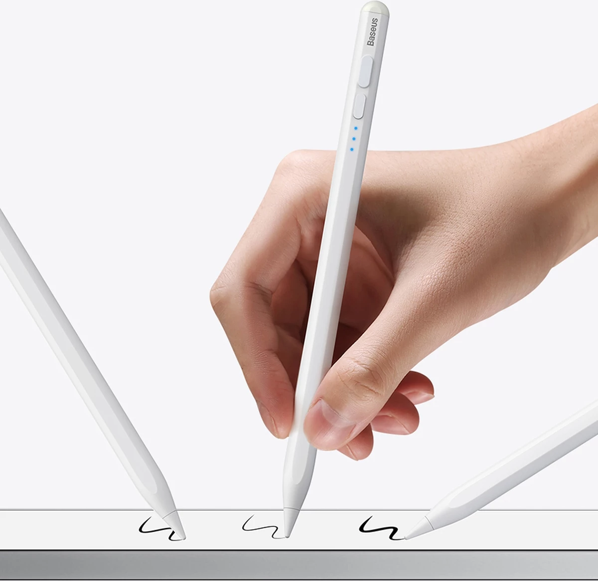Stylus aktiv për iPad, Baseus Smooth Writing 2, SXBC060402, mbështetje për pjerrësi, bateri 130mAh, USB-C, tregues LED, e bardhë