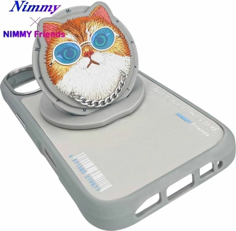 Kuti MagSafe Nimmy Glasses Cool Cat për iPhone 16, gri