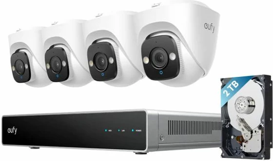 sistem monitorimi NVR PoE Anker eufy Security E41 4K, 8-kanal (zgjerueshëm 16), HDD 2TB, set 4 kamera + NVR, bardhë/zi