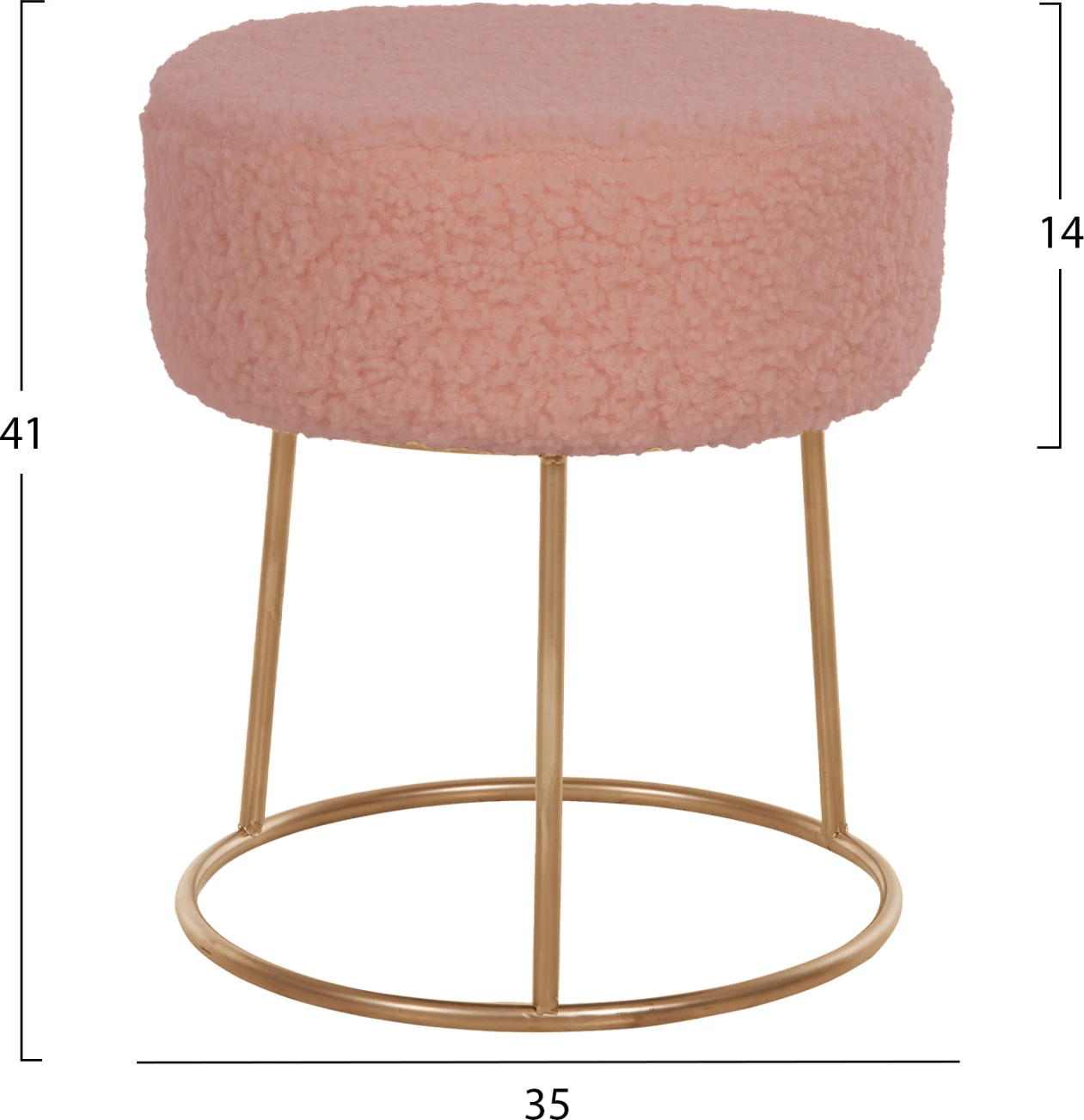 Karrige për bar KARLO, pëlhurë boucle rozë e pluhurosur, bazë ari, Φ35x41H cm