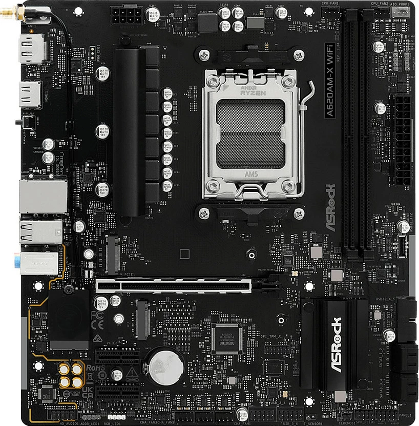 Pllakë amë ASRock A620AM-X WiFi, Socket AM5, micro ATX, DDR5 128GB, 2.5Gb LAN, Wi‑Fi, Bluetooth, e zezë