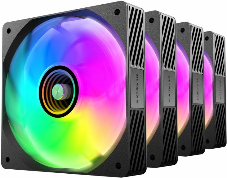 Ventilatorë kompjuteri TACENS Mars MF-SI4KIT 120 ARGB x4 me hub dhe telekomandë, të zinj