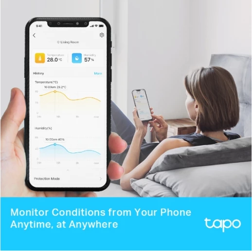 Sensor i mençur temperature dhe lagështie TP-LINK Tapo T315, ekran 2.7" E-ink, i bardhë, set me 2 bateri AAA 3