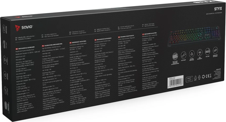 Tastierë mekanike Savio STYX RED, RGB, Hot Swap, me kabllo, e zezë