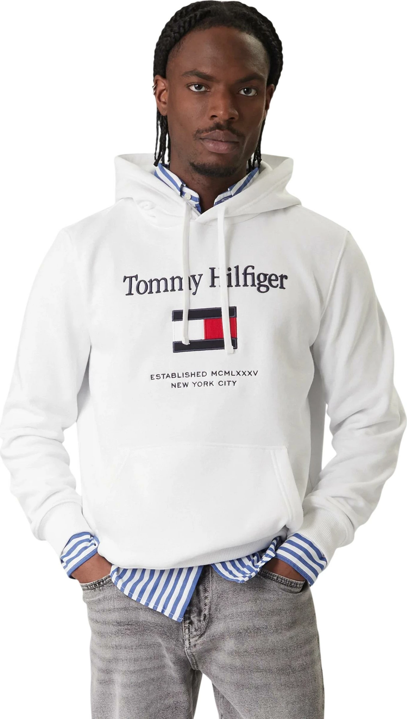 Duks me kapuç Tommy Hilfiger MW0MW42735 për meshkuj, i bardhë