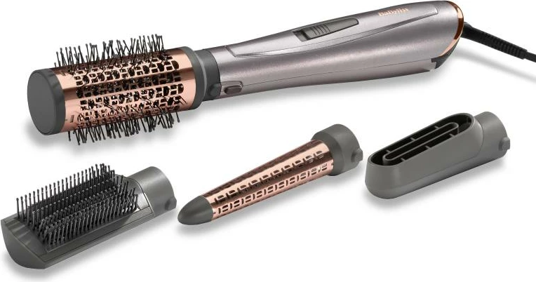 Furçë rrotulluese me ajër të nxehtë BaByliss Air Style 1000 AS136E 1000W, jonizim, set me 4 pjesë, bakër e zezë