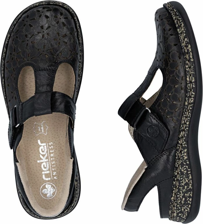 Sandale lëkure për femra Rieker 46397-00, të zeza