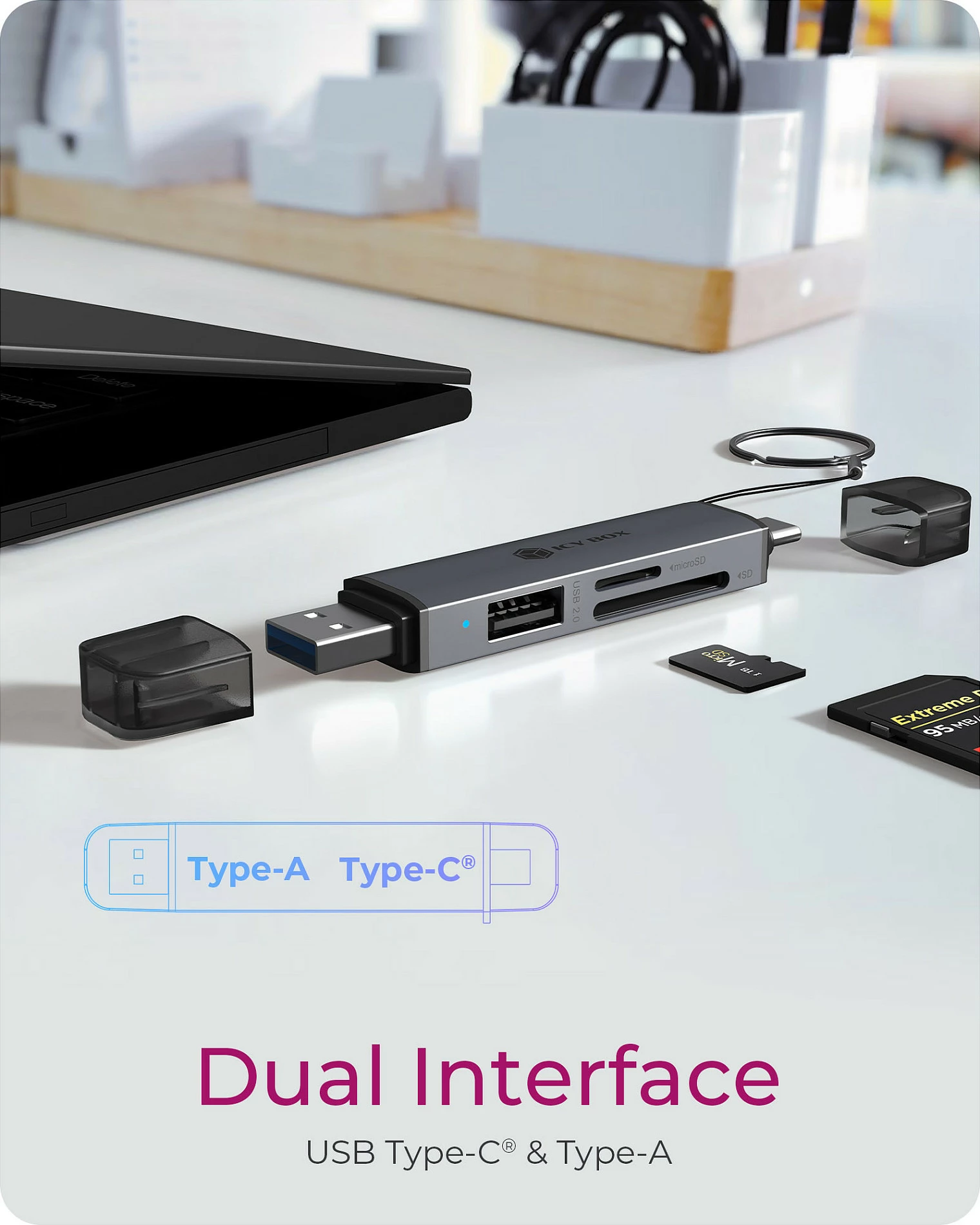 Lexues kartelash ICY BOX IB-CR203-CU3, USB 3.2 Gen 1 Type-A/Type-C, SD/microSD, i zi