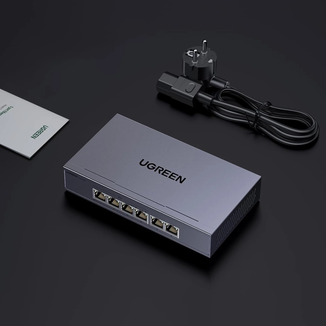 Switch Ugreen CM753 6-Port 1Gb/s me PoE+ (4x PoE+), 60W total, Gri, Në kuti