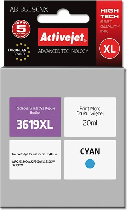 Ngjyrë zëvendësuese Activejet AB-3619CNX për printer Brother, 20ml, e kaltër