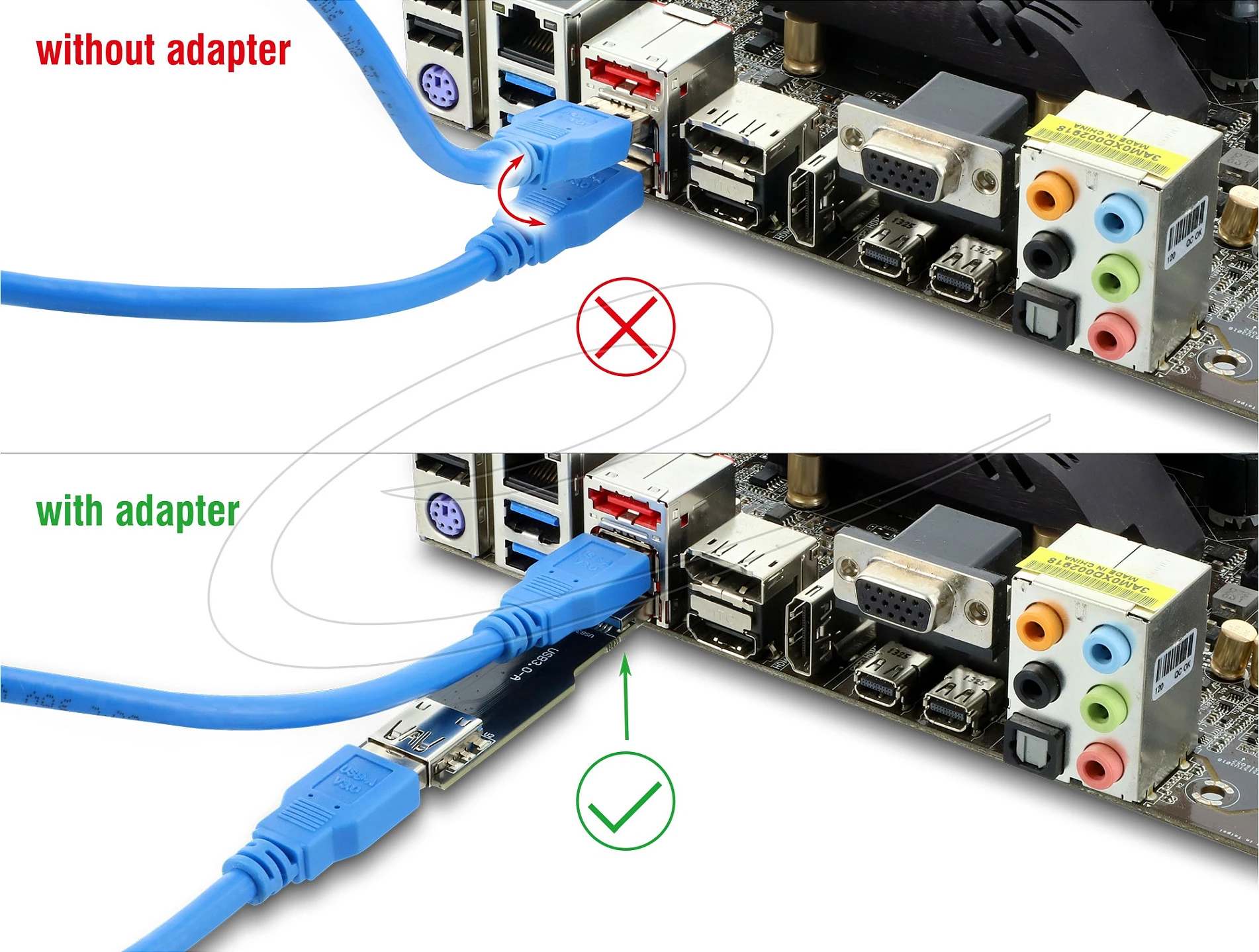 Adapter USB DeLOCK, USB-A femër në USB-A mashkull, 10 Gbps, i sheshtë, i zi