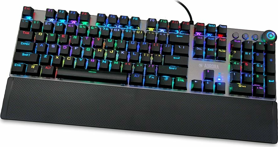 Tastierë mekanike gaming iBOX Aurora K-4 IKGMK4, RGB, KRGD Red Switch, full-size, me mbështetëse dore, argjend
