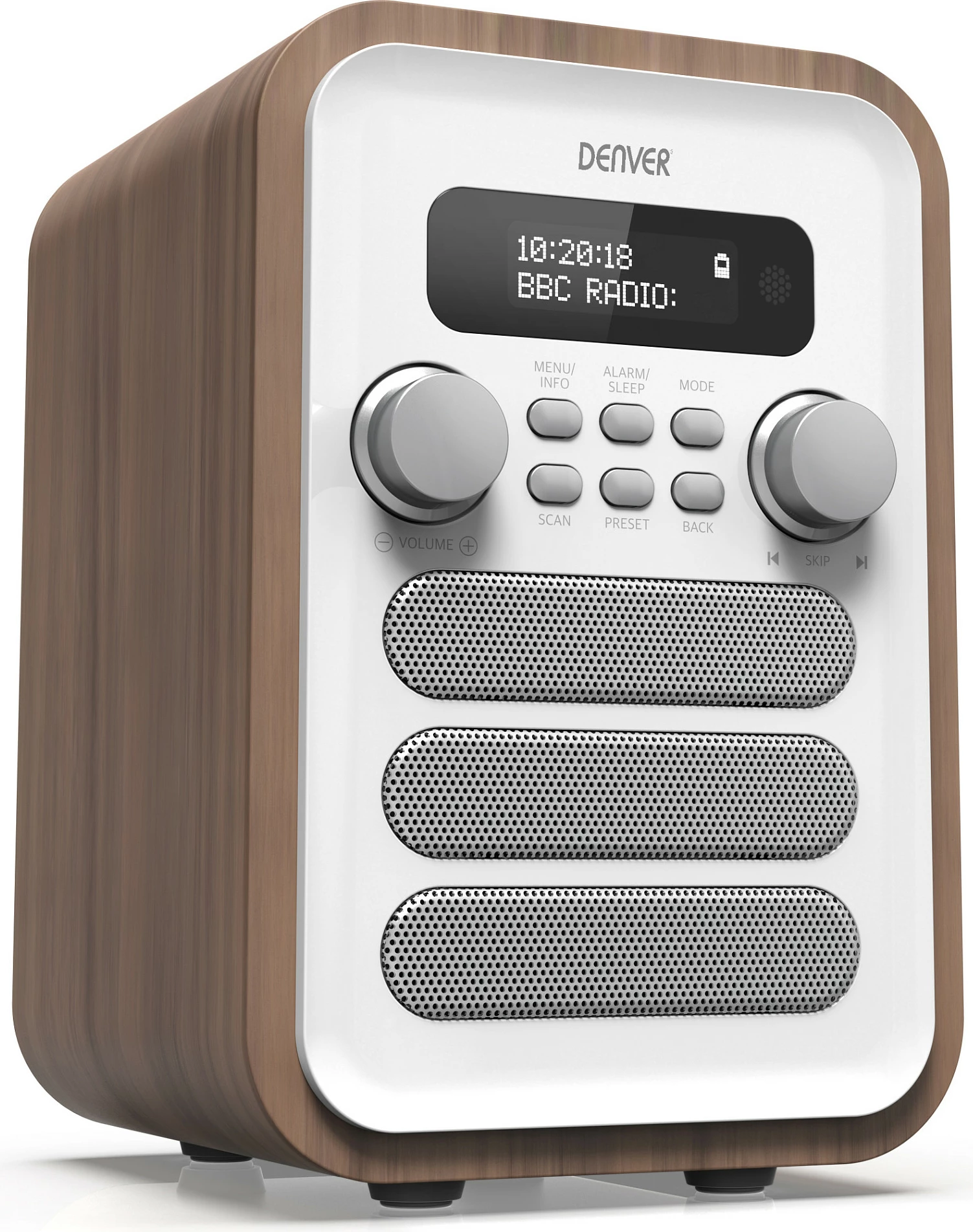 Radio Denver DAB-48WHITE, DAB+ / FM, Bluetooth, alarm, 2.5W, e bardhë/druri