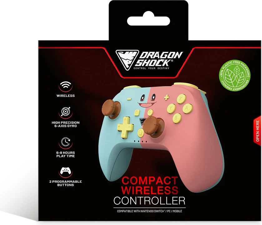 Gamepad DragonShock PopTop, wireless Bluetooth, për Nintendo Switch dhe PC, Turbo, 6-axis Gyro, Blue/Pink