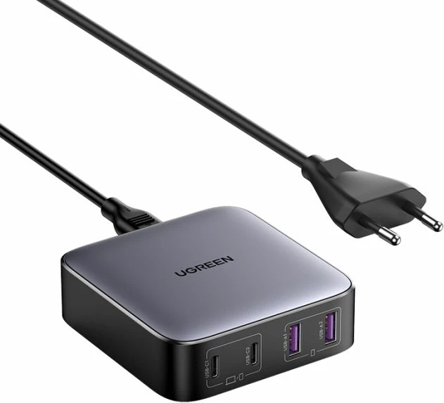 Karikues GaN UGREEN Nexode 65W, 2x USB-C, 2x USB-A, PD 3.0/QC4+, gri e errët