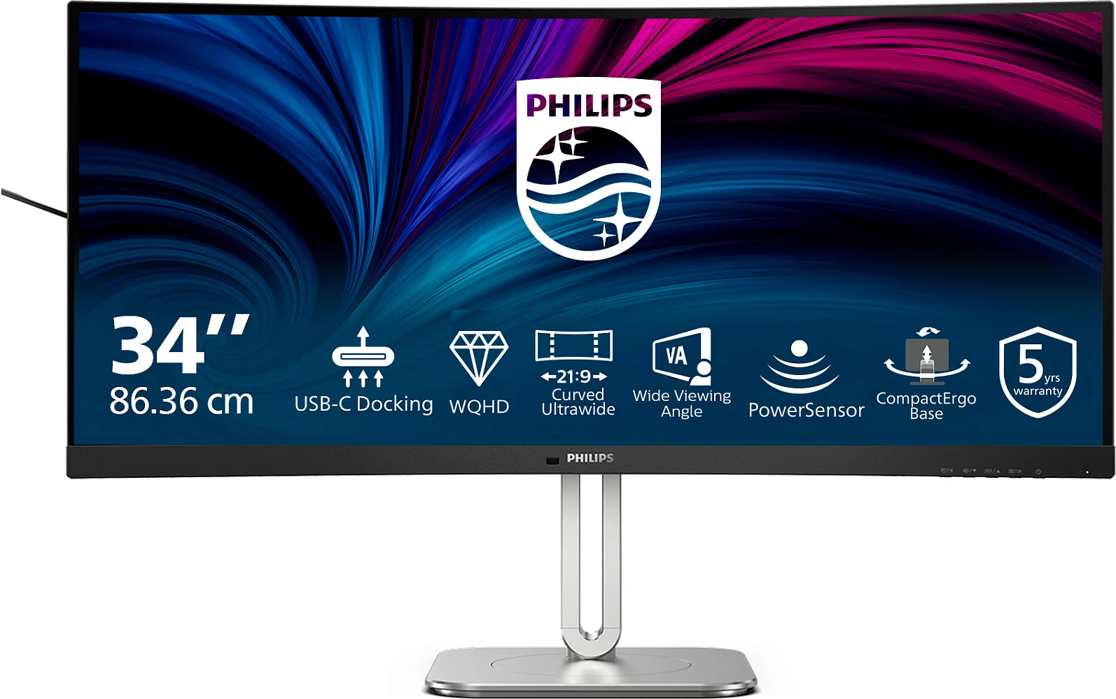 Monitor Philips 34B2U5600C/00, 34 inç, Dual QHD, LCD, USB-C, Gri
