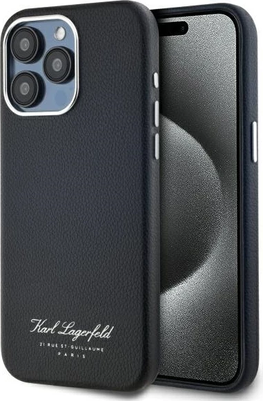 Mbështjellës Karl Lagerfeld Hotel RSG për iPhone 15 Pro Max, e zezë