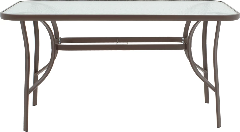 Tavolinë metalike, ngjyrë kafe, xham 140x80x70cm