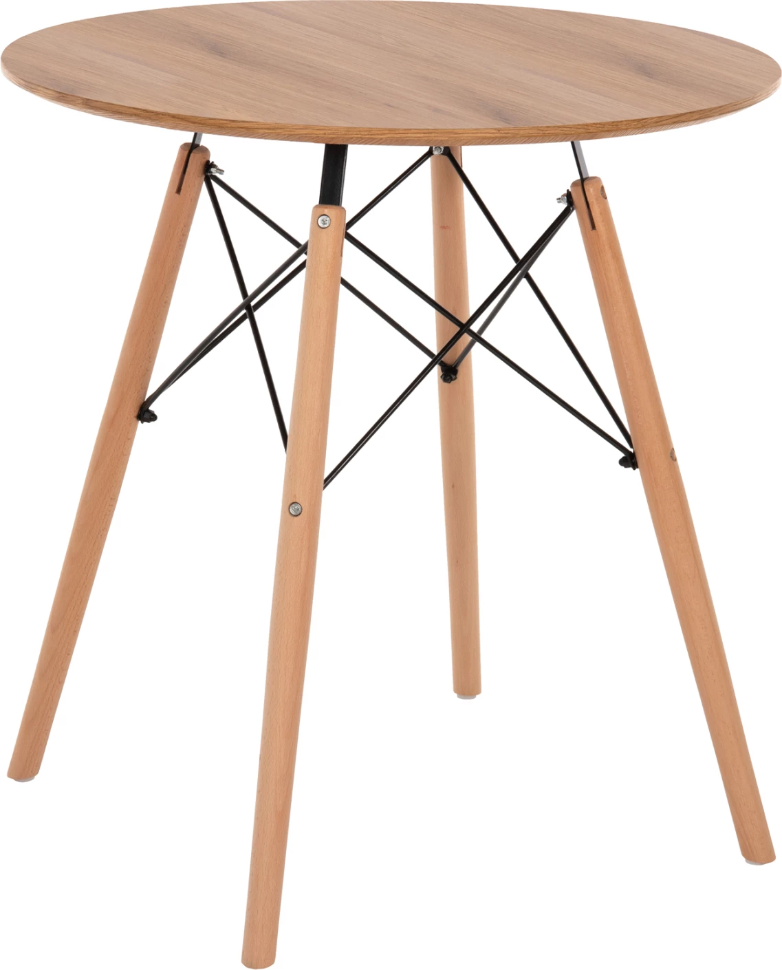 Tavolinë e rrumbullakët për ngrënie, minimaliste, FH0059.04, MDF, ngjyrë natyrale, këmbë druri ahu, Φ80Χ72H cm