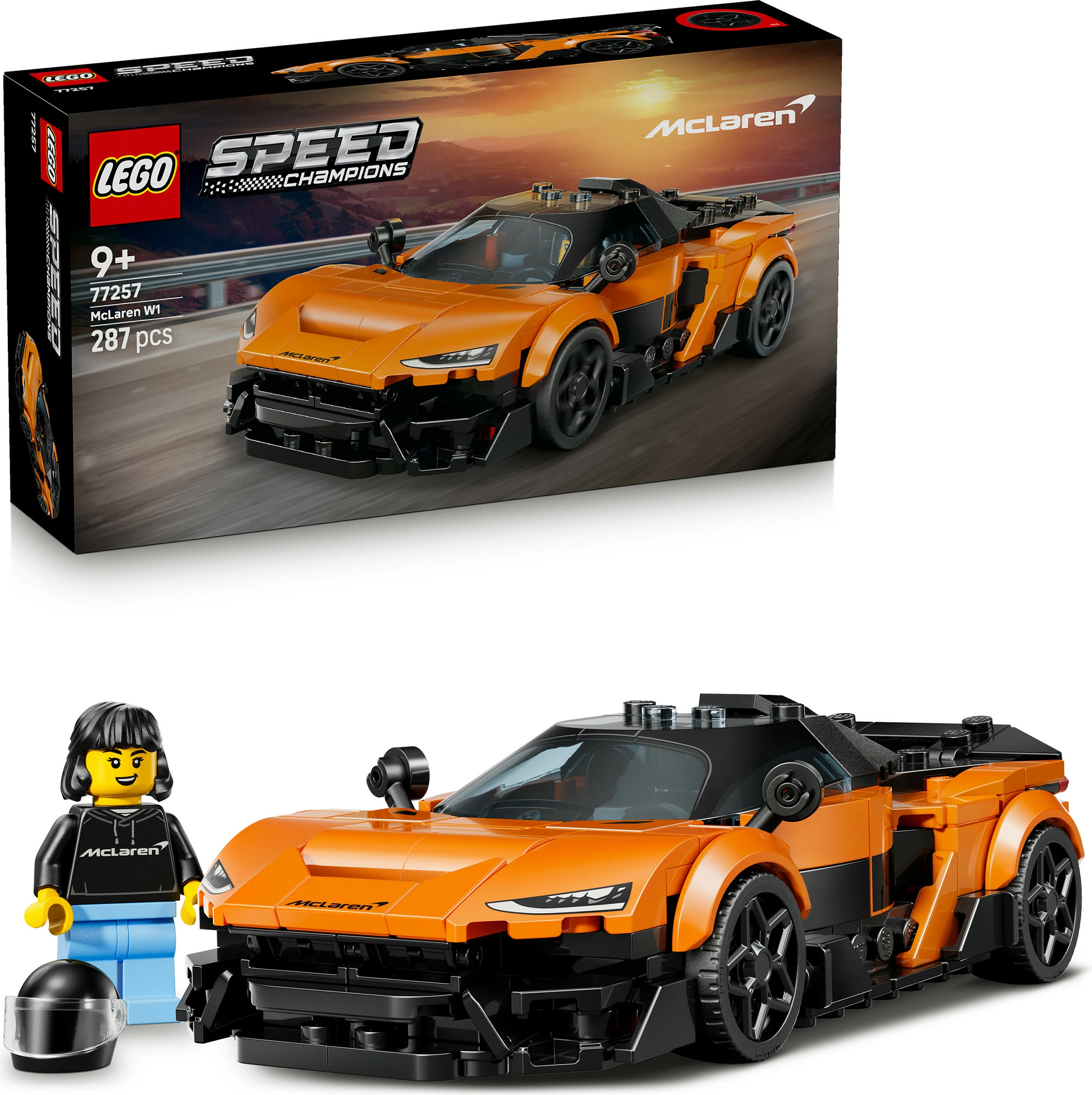 Set ndërtimi LEGO Speed Champions McLaren W1 77257, 287 copë, 9+, portokalli/zi