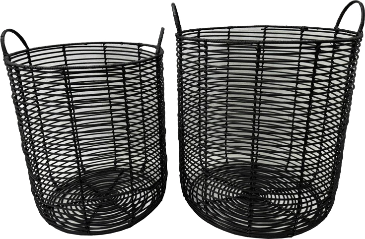 Set shporta ONYX 2 copë, ratan natyral, e zezë, 40x40x51cm