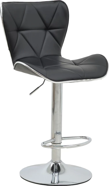 Karrige për bar Jorine, lartësi e rregullueshme, lëkurë artificiale e zezë, bazë kromi, 53x44x114cm, set prej 2 copësh