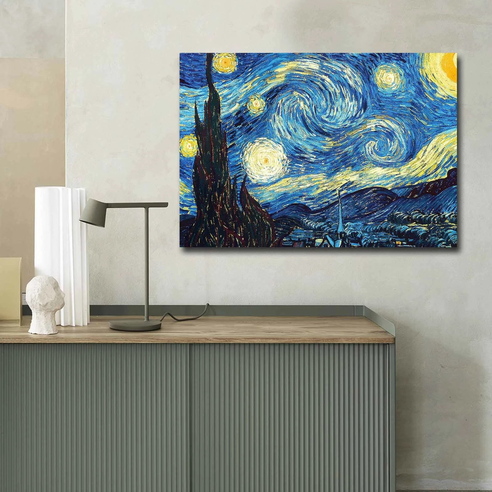 Pikturë dekorative në kanavacë, The Starry Night, shumëngjyrëshe, 70x100cm, Wallity 70100FAMOUSART-052