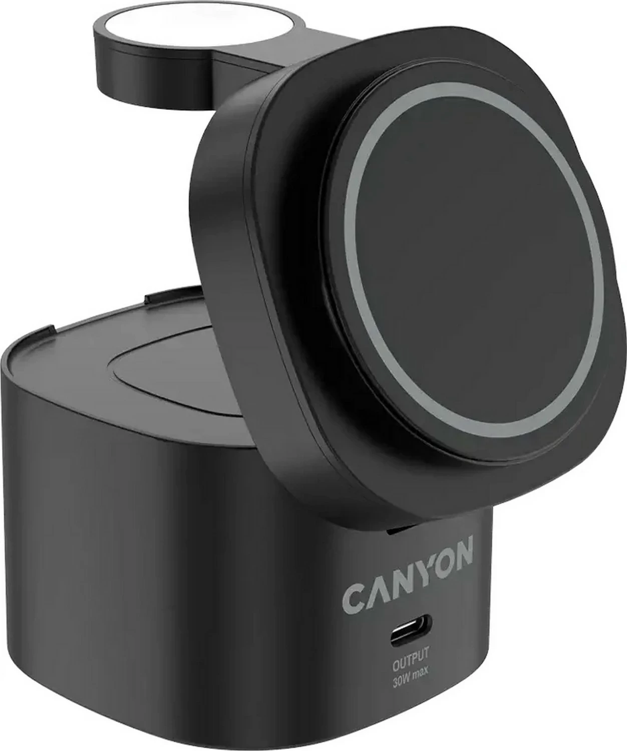 Stacion karikimi pa kabllo Canyon 4w1 30W, Qi2/USB-C, me adapter 65W, i zi