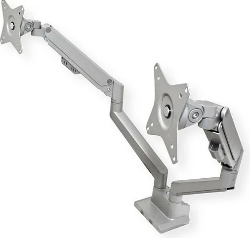 Mbajtëse monitori ROLINE LCD Doppelarm, montim në tavolinë, gasfeder, 2x 17-32 inç, VESA 75x75/100x100, deri 2x9 kg, argjend