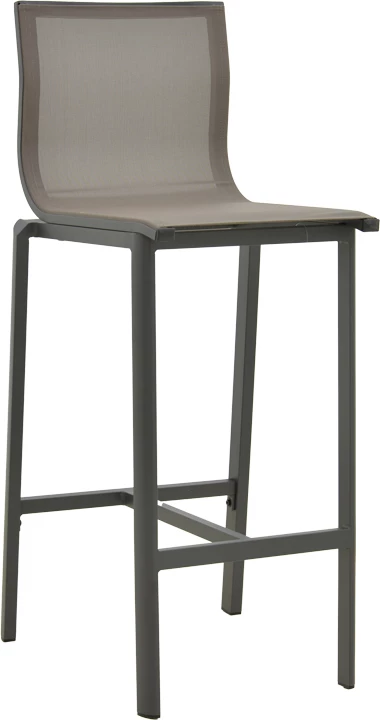Karrige për bar Melina, alumini i lehtë, ngjyrë antracit, tekstil gri, 45x49x115cm